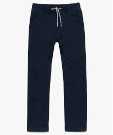 GEMO Pantalon garçon en toile unie avec taille élastiquée Bleu