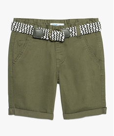 short garcon en toile avec ceinture tressee bicolore vert8966201_1