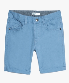 GEMO Bermuda garçon en coton twill uni à revers Bleu