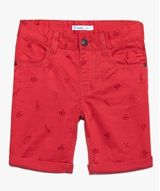 GEMO Bermuda garçon en coton twill avec motifs et revers cousus Rouge