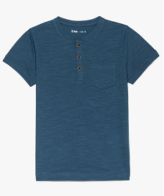 tee-shirt garcon a manches courtes et col tunisien bleu8969001_1