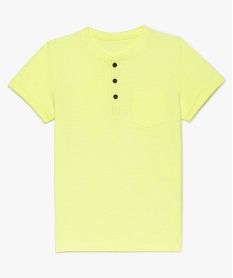 GEMO Tee-shirt garçon à manches courtes et col tunisien jaune vif