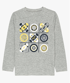 GEMO Tee-shirt à manches longues garçon avec large motif sur lavant Gris