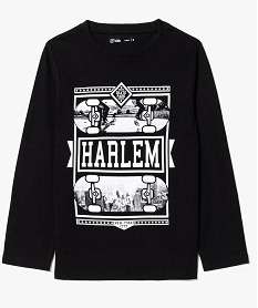 GEMO Tee-shirt à manches longues garçon avec large motif sur lavant noir vif
