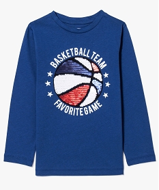 GEMO Tee-shirt à manches longues garçon avec motif en sequins brodés sur lavant Bleu