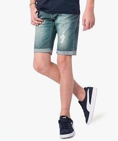 GEMO Bermuda garçon en jean style usé avec revers cousus Gris