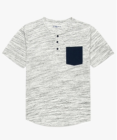 GEMO Tee-shirt garçon avec col boutonné et poche contrastante Gris