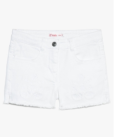 GEMO Short fille en stretch à franges et broderies Blanc