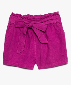 short fille en lin avec taille elastiquee et ceinture a nouer rose shorts8975401_1