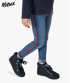 GEMO Legging fille en denim avec polyester recyclé et bandes colorées sur les côtés Gris