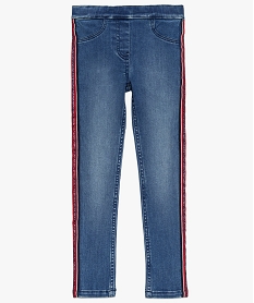 legging fille en denim avec polyester recycle et bandes colorees sur les cotes gris jeans8975901_2