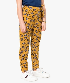 GEMO Pantalon fille fluide à motifs avec fermeture portefeuille Jaune