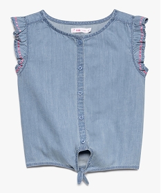 GEMO Chemise fille sans manches avec broderies et nœud dans le bas Bleu