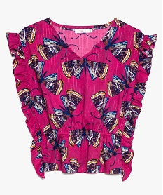 GEMO Blouse fille à volants et taille élastiquée motif papillons Multicolore