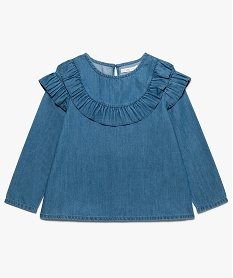 GEMO Blouse fille en jean forme trapèze avec volants Gris