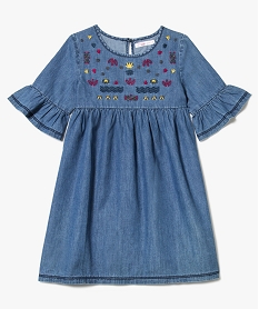 GEMO Robe aspect denim fille avec broderies colorées sur lavant Gris