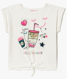 tee-shirt fille avec grand imprime fantaisie glitter et pans a nouer beige tee-shirts8980201_1