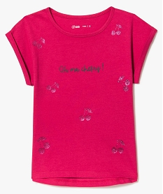 GEMO Tee-shirt fille manches courtes à revers composé en partie de coton bio Rose