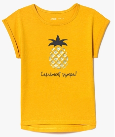 tee-shirt fille manches courtes a revers compose en partie de coton bio jaune tee-shirts8980801_1