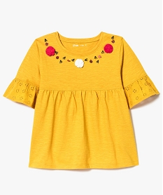 tee-shirt fille a basque et manches en broderie anglaise jaune tee-shirts8981001_1