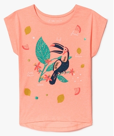 GEMO Tee-shirt fille avec grand imprimé fantaisie glitter Rose