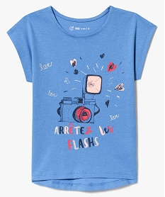 GEMO Tee-shirt fille loose à imprimé glitter appareil photo Bleu