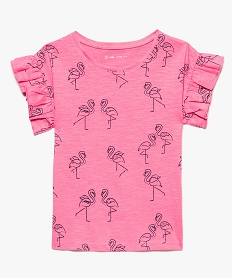 tee-shirt fille imprime a larges emmanchures volantees rose tee-shirts8982001_1