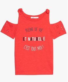 GEMO Tee-shirt fille en coton biologique avec manches courtes et épaules dénudées Rouge