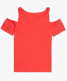 tee-shirt fille en coton biologique avec manches courtes et epaules denudees rouge8982501_2