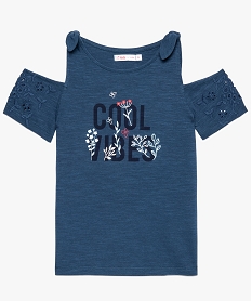 tee-shirt fille en coton biologique avec manches courtes et epaules denudees bleu tee-shirts8982601_1