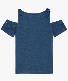tee-shirt fille en coton biologique avec manches courtes et epaules denudees bleu8982601_2