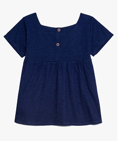 tee-shirt fille a col carre taille empire et broderies bleu8983001_2