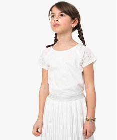 tee-shirt fille avec manches courtes avec broderie anglaise beige tee-shirts8983401_1