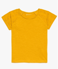 GEMO Tee-shirt fille avec manches courtes avec broderie anglaise Jaune
