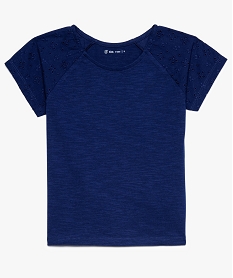 GEMO Tee-shirt fille avec manches courtes avec broderie anglaise Bleu