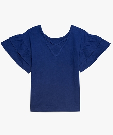 tee-shirt fille avec inscription en perles et larges manches volantees bleu8984001_3