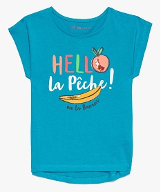 GEMO Tee-shirt fille avec grand imprimé fantaisie glitter Bleu