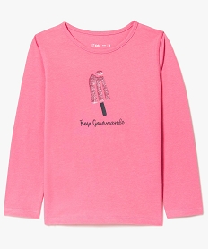 GEMO Tee-shirt fille à manches longues imprimé pailleté devant avec coton bio Rose