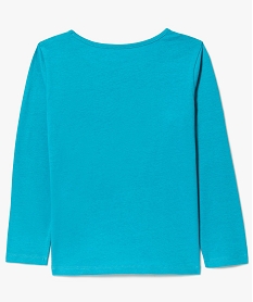 tee-shirt fille a manches longues imprime paillete devant avec coton bio bleu8984501_2