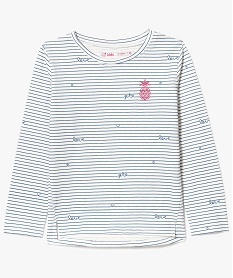GEMO Tee-shirt rayé fille avec inscriptions Love et motif pailleté Imprimé