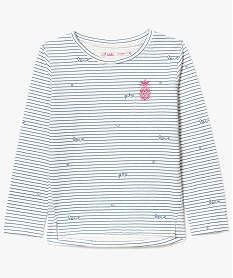 GEMO Tee-shirt rayé fille avec inscriptions Love et motif pailleté Imprimé