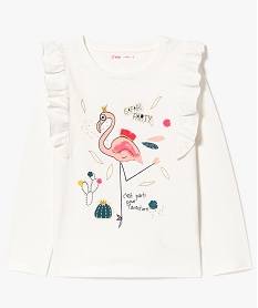 GEMO Tee-shirt fille à volants et motif flamant rose Beige