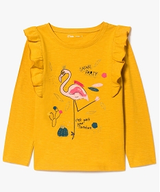 tee-shirt fille a volants et motif flamant rose jaune8984901_1