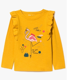 GEMO Tee-shirt fille à volants et motif flamant rose Jaune