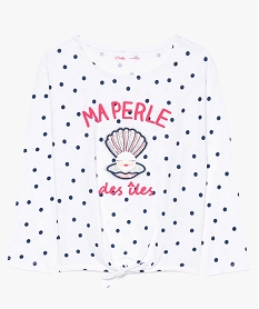 GEMO Tee-shirt fille à manches longues avec motif pailleté blanc standard