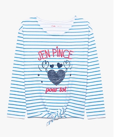 GEMO Tee-shirt fille à manches longues avec motif pailleté Imprimé