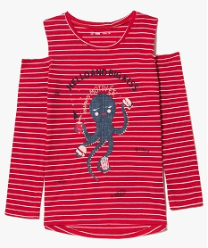 GEMO Tee-shirt fille en coton bio avec motif pieuvre et épaules dénudées Imprimé