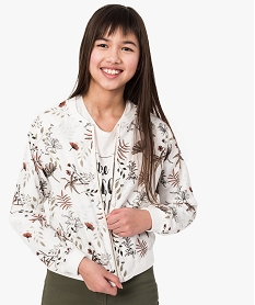 GEMO Blouson fille façon bombers avec motifs fleuris blanc chine