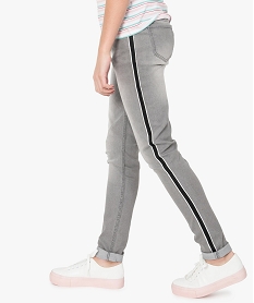 GEMO Jean fille slim délavé taille haute avec bandes bicolores gris standard