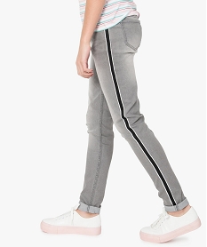 GEMO Jean fille slim délavé taille haute avec bandes bicolores Gris